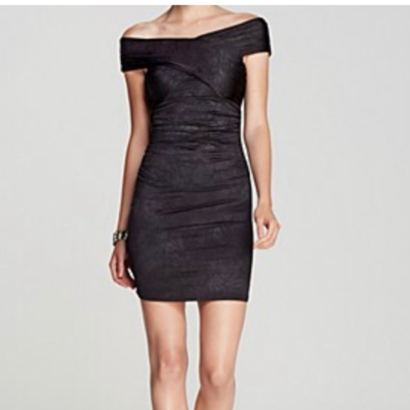 Guess Off The Shoulder Slinky Black Dress - Picture 1 of 16